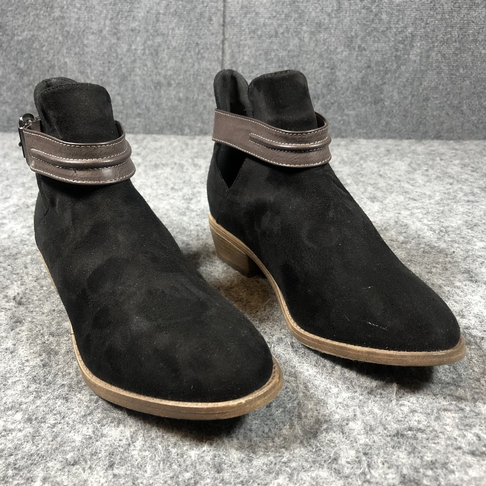 JC Ankle Booties Womens Size 8.5 Black Faux Suede Buckle Low Heel Boots